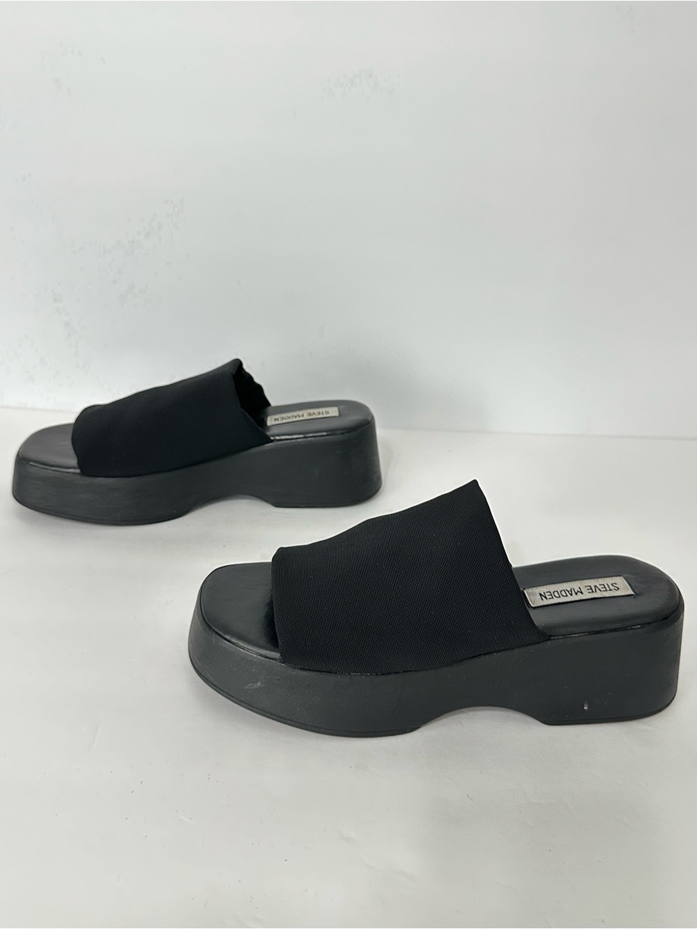 Steve Madden Black Slinky Chunky Platform Sandal Sz 8 Y2K Indie Sleaze 90s